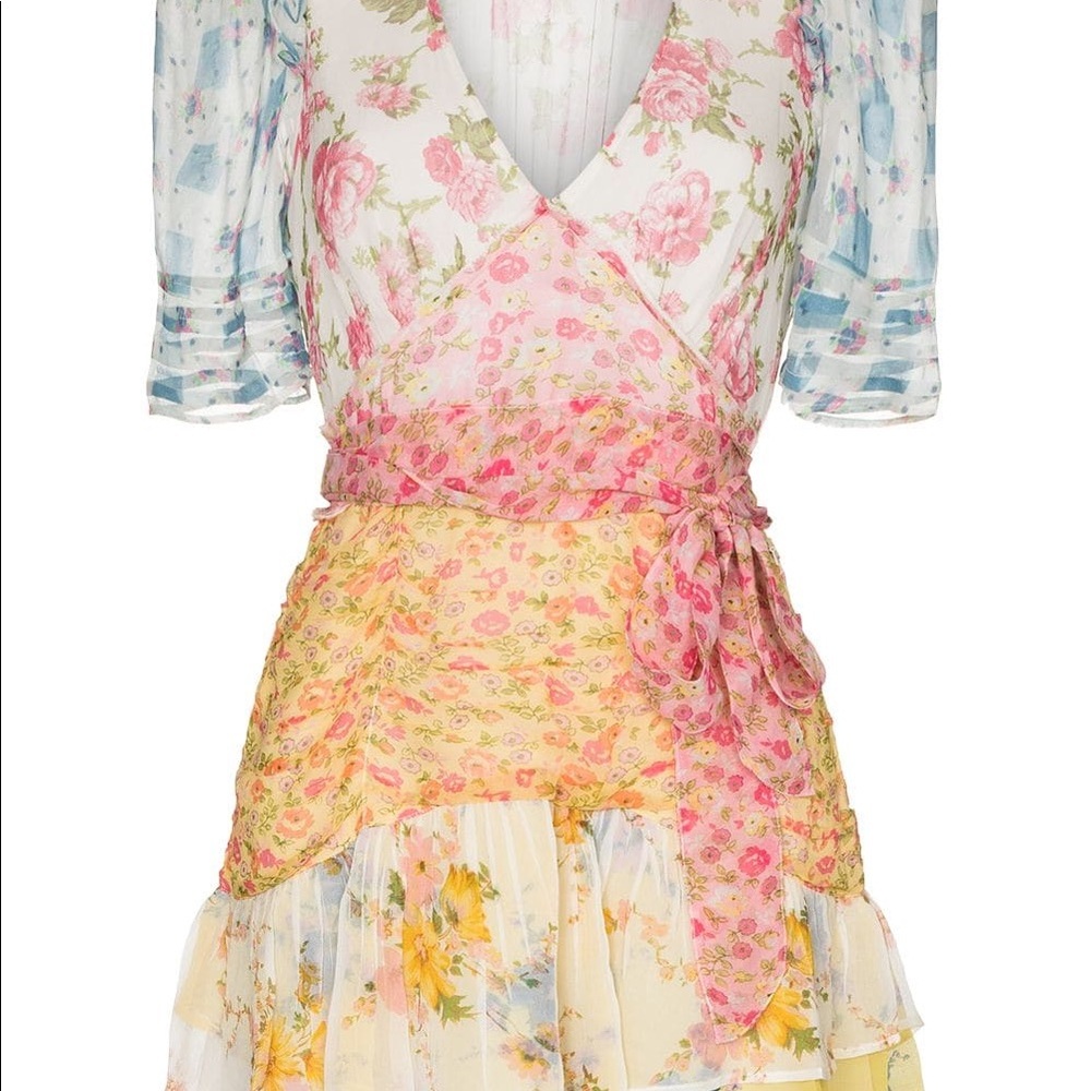 NWT LoveShackFancy Arlo silk dress in patchwork - Picture 2 of 6